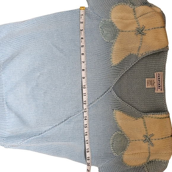 Maurada Vintage Blue White Pastel Flower On Shoulder Sweater With Shoulder Pads - Picture 6 of 8